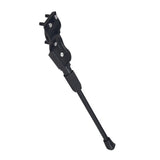 Black Iron Alloy Kickstand for 26 Bikes with a black handle and two-hole frame mount, shown in close-up detail. Ideal for bikes with child seats or additional accessories.