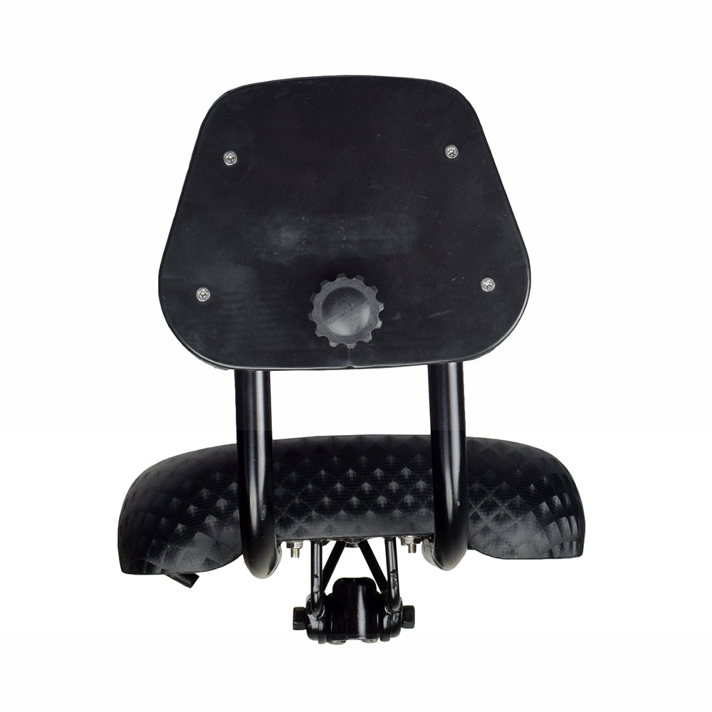 Bicycle Saddle Seat with Backrest (Blemished) featuring a black seat with a knob, minor dents in padding, and a supportive backrest. Ideal for beach cruisers and stationary bikes.