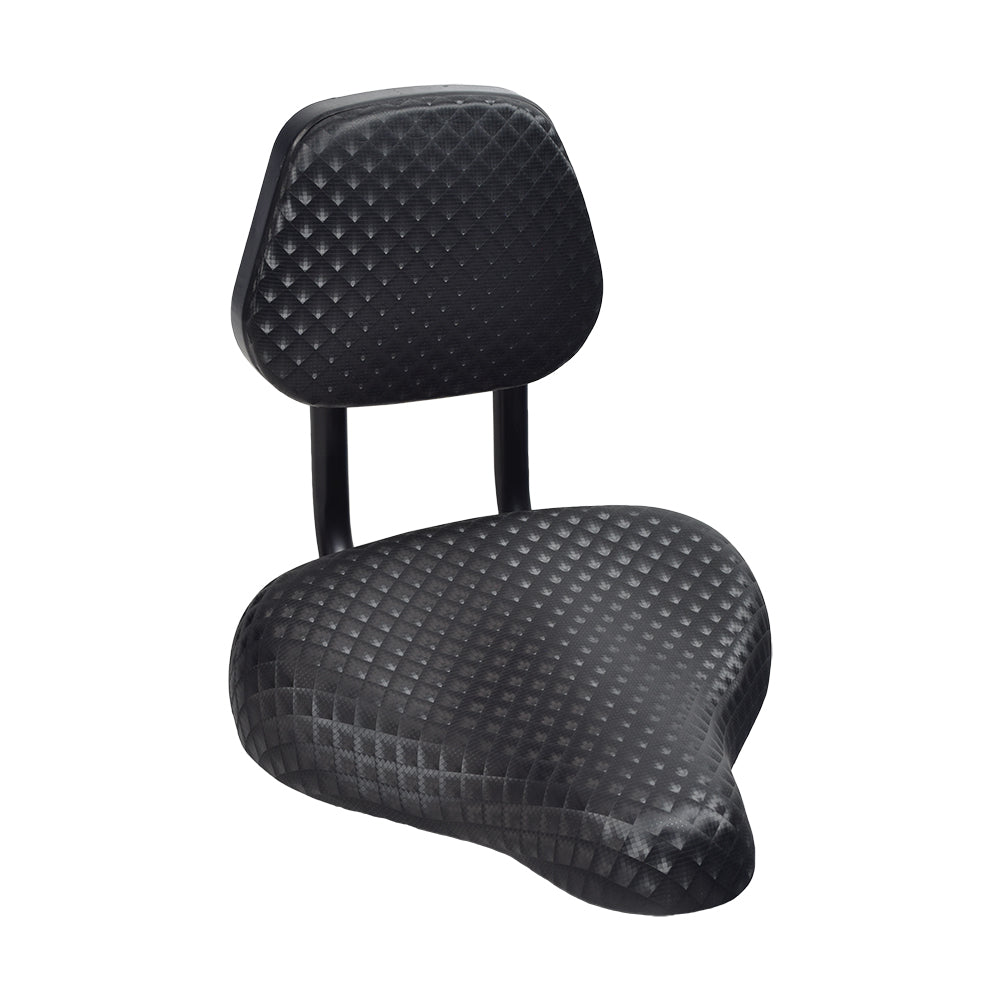 Bicycle Saddle Seat with Backrest featuring a cushioned seat and supportive backrest, ideal for beach cruisers and exercise bikes.