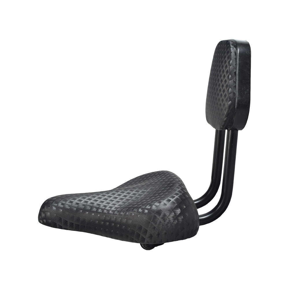 Bicycle Saddle Seat with Backrest, featuring a comfortable, wider design visible in the close-up image, suitable for beach cruisers, stationary exercise bikes, and adult trikes.