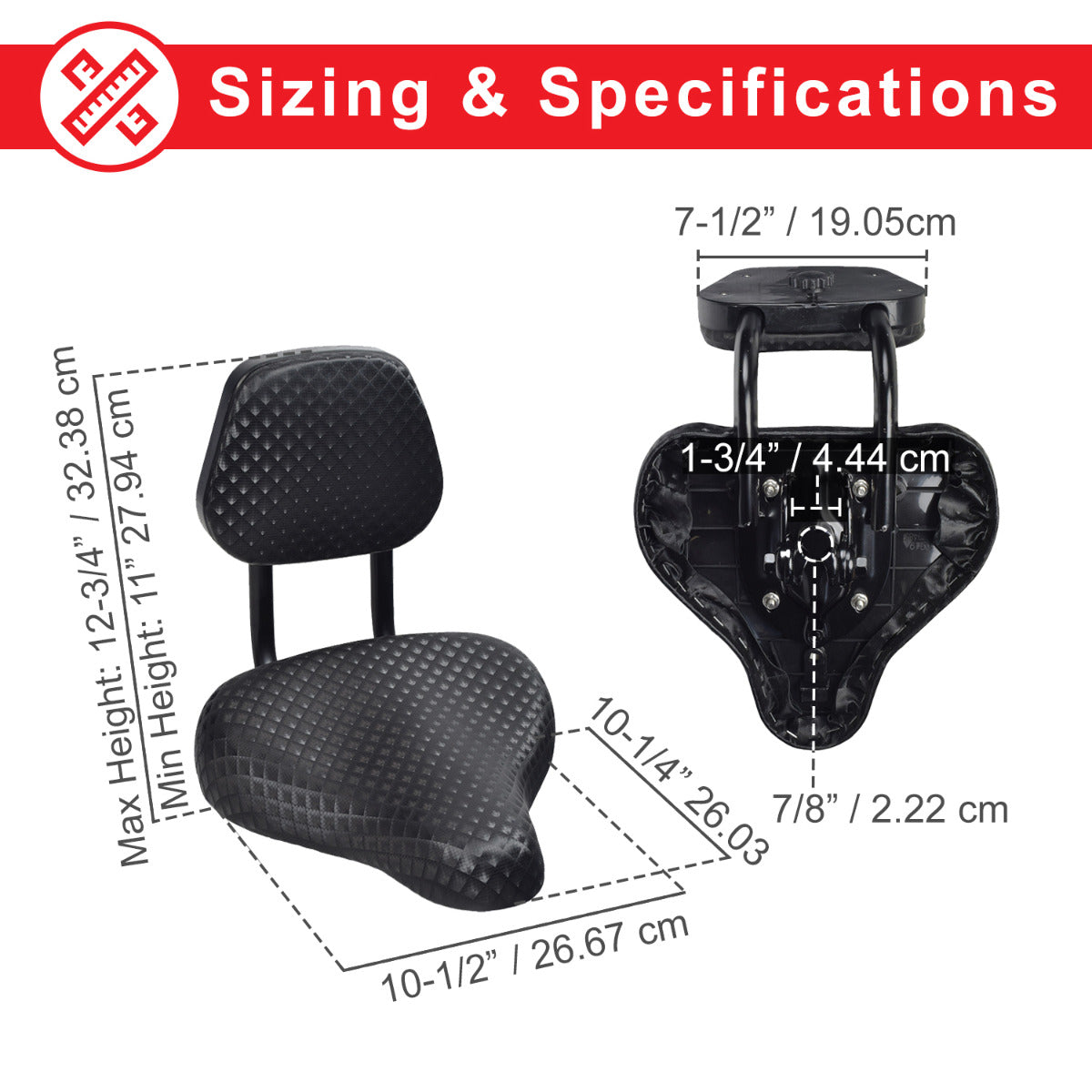 Bicycle Saddle Seat with Backrest featuring a black cushioned seat and handle, designed for lumbar support and enhanced comfort on various bike styles, including beach cruisers and stationary exercise bikes.