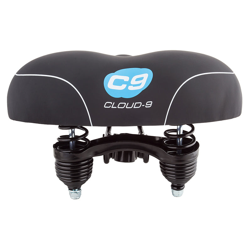 Cloud-9 C9 Cruiser Anatomic Bicycle Saddle featuring a deep vented relief zone, multi-stage foam padding, and traditional coil spring suspension, designed for maximum comfort and universal bike compatibility.