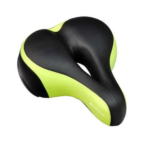 Wide Cruiser Saddle Seat with Anatomic Relief for Bicycles, Electric Bikes, & Scooters, featuring soft padding and traditional coil spring suspension, designed for comfort and a universal clamp for versatile fitting.