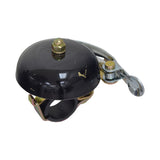 Time Clock Bell (Blemished) for bikes, featuring a black body with a gold nut. Ideal for handlebars, it has a minor scrape on the black enamel finish.