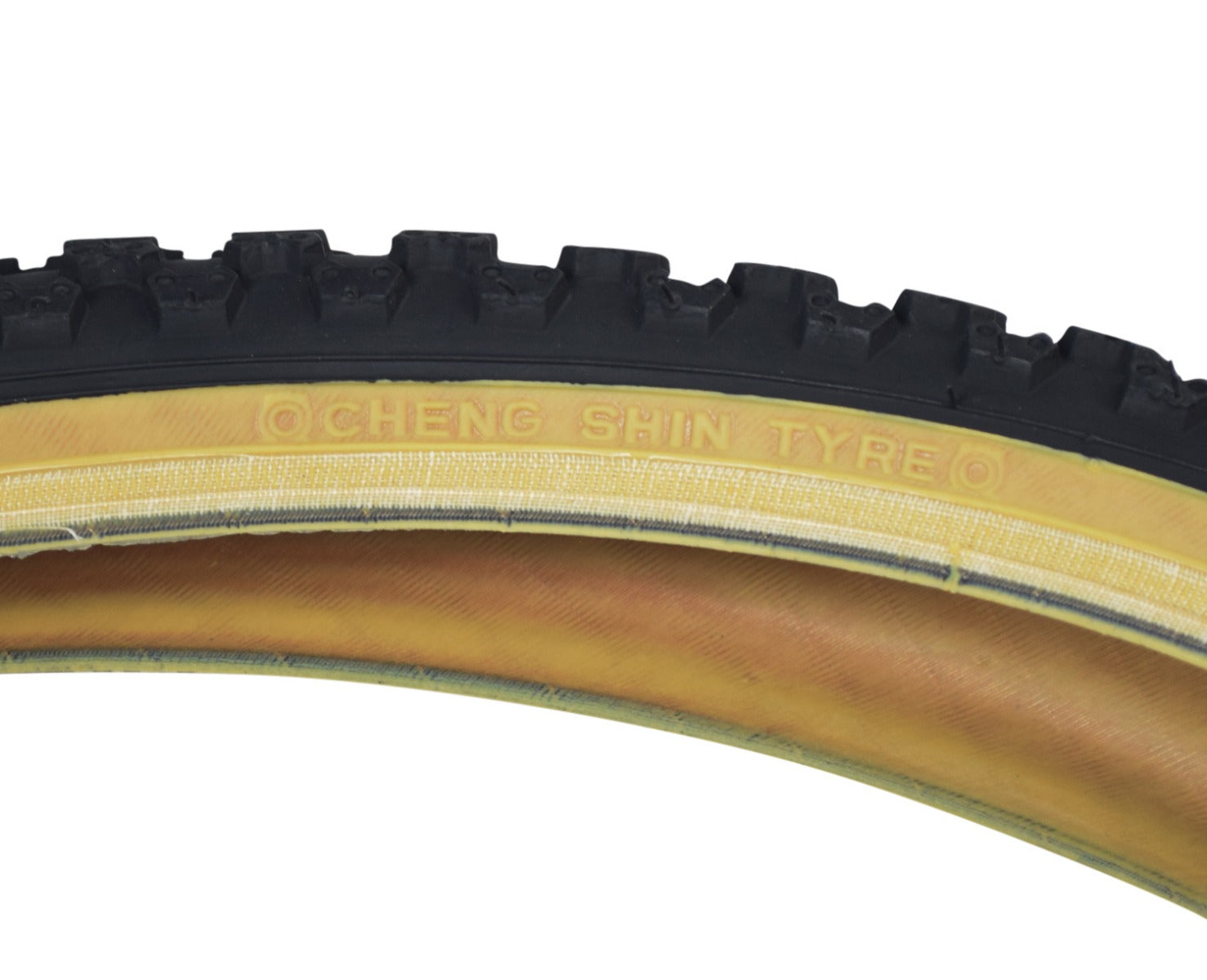 Close-up of a 20x1.75 Black MX3/C714 Bicycle Tire, featuring a classic knobby BMX tread and synthetic rubber material, perfect for BMX enthusiasts seeking durability and performance.