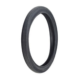 20x2.125 Black/Black Classic Slick Bicycle Tire with stitching, featuring a slick center tread and continuous curved lines on the outer tread, ideal for vintage-style rides and BMX bikes.