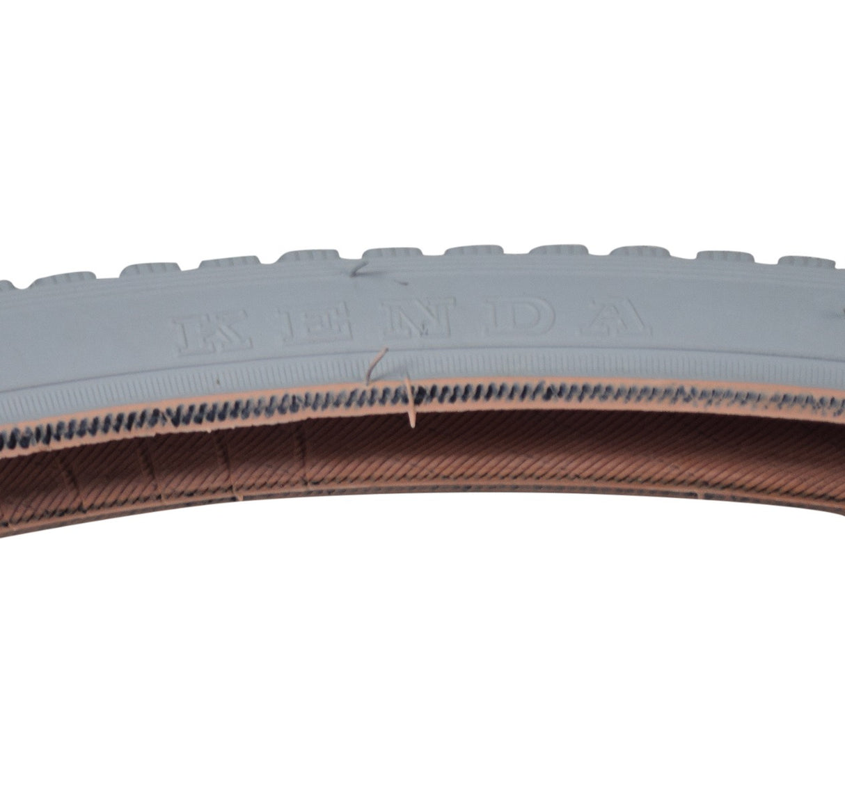 Close-up of the 24x1-3/8 Wheelchair Bicycle Tire, showcasing its gray tread with raised center and lateral knobs.