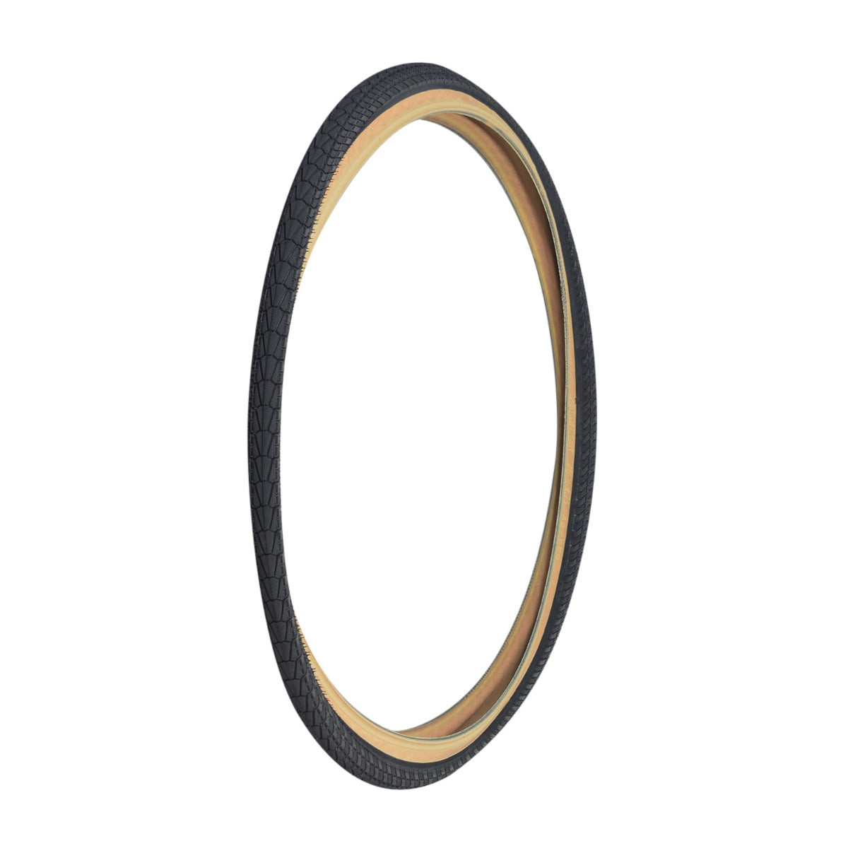 26x1.75 Pasela Bicycle Tire with a raised center for low rolling resistance, featuring a black and tan design.