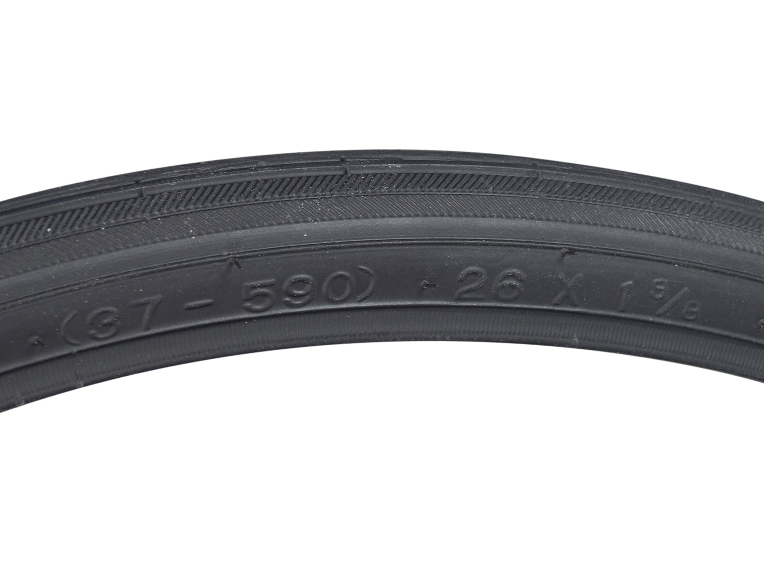 Close-up of the 26x1-3/8 Road Raised Center Bicycle Tire, showcasing the tread pattern designed for low rolling resistance and durability in recreational cycling.