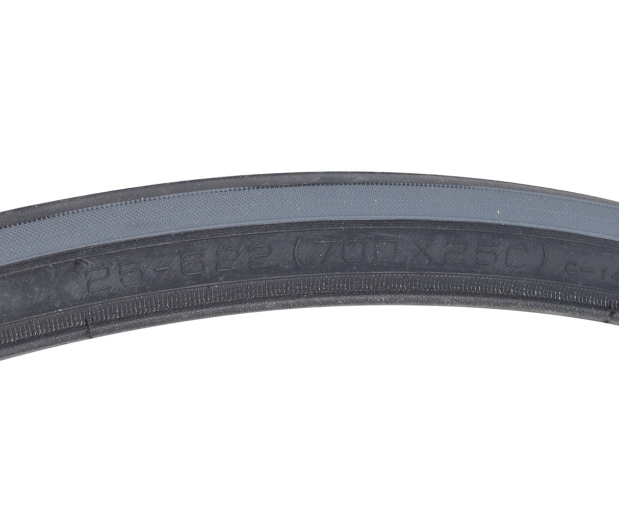 700x25 Czar Wire Bicycle Tire featuring grooved lateral tread for traction and a smooth center, designed for racing/training with dual compound construction and Exceptional Puncture Safety (EPS) technology.