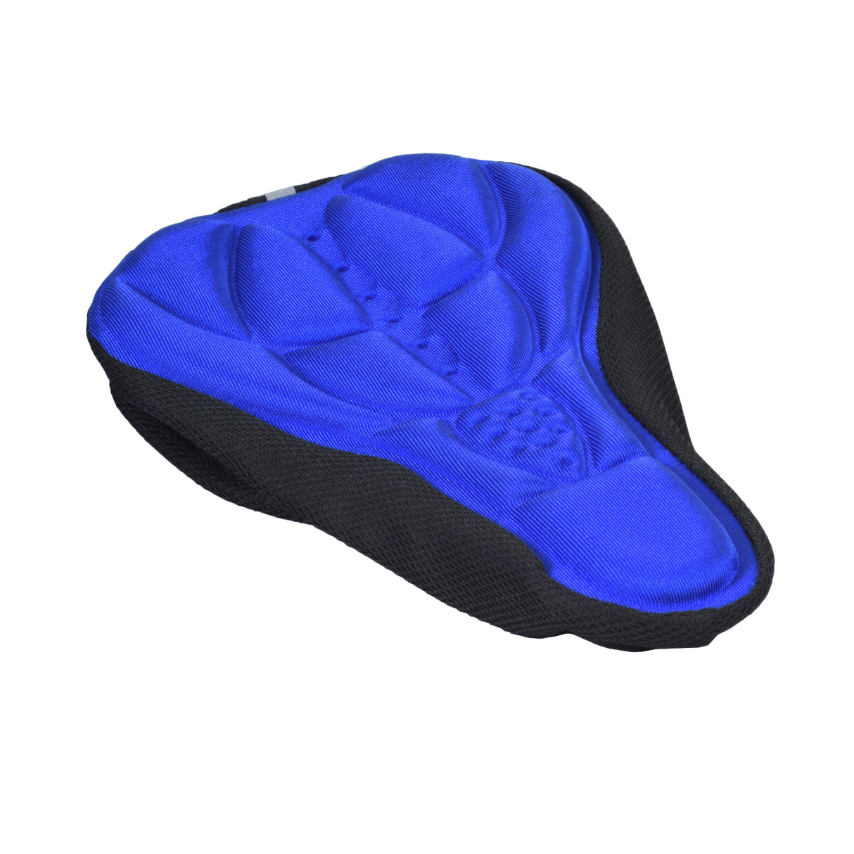 Gel Seat Cover for Bicycles, featuring a snug fit with a drawstring, reflective strip for safety, and a soft, cushiony surface made of Lycra nylon and gel for added comfort.