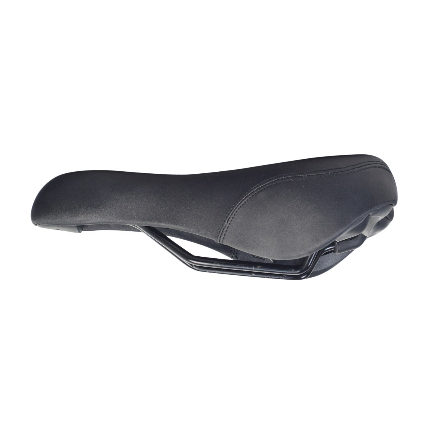 Seat for Swagtron EB5 & EB6 Bandit Fat Tire Electric Bikes: A close-up of a black, padded cruiser-style bicycle seat with metal frame and comfortable shape.