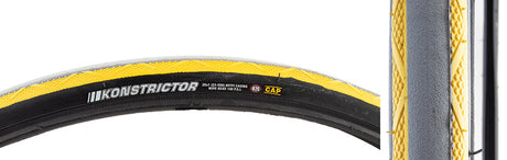 Close-up of the 25x1 Kenda Konstrictor Tire for Sport Wheelchairs, showcasing the distinctive tread pattern and wire bead, ideal for quad-rugby and other wheelchair sports.