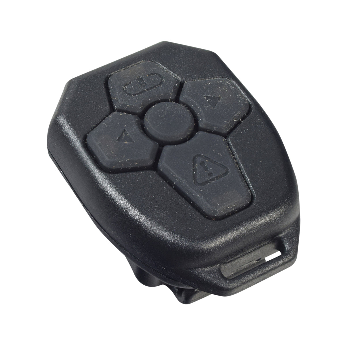 Battery Operated Brake Light & Turn Signal for Mobility Scooters, shown with its black remote control featuring multiple buttons for easy operation.