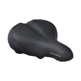 Saddle Seat with Comfort Light-Bar by Cloud-9, featuring a black design with white branding, multi-stage foam for comfort, anatomic relief, and an integrated light bar for enhanced safety on bicycles.