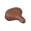 Cloud-9 Support XL Saddle Seat (Brown) featuring a smooth, comfortable design with elastomer springs and multi-stage foam padding, shown with a black handle and partial logo on a white background.