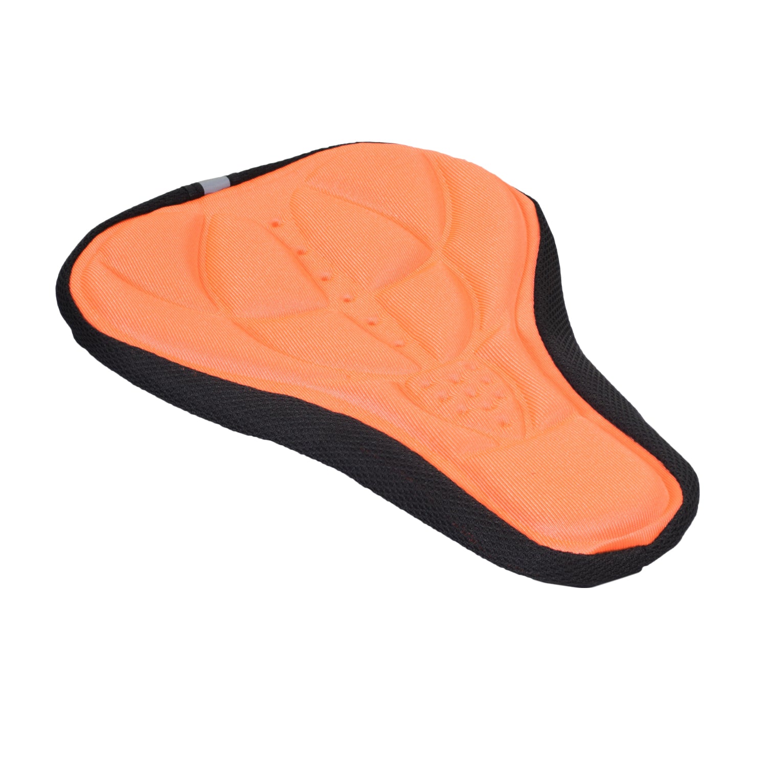 Gel Seat Cover for Bicycles featuring a soft, cushiony design with sponge and silicone gel padding. The cover includes a drawstring for a snug fit and a reflective strip for safety.