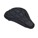 Gel Seat Cover for Bicycles featuring a soft, cushiony design with Lycra nylon and gel materials, includes a drawstring for snug fit and a reflective strip for safety.