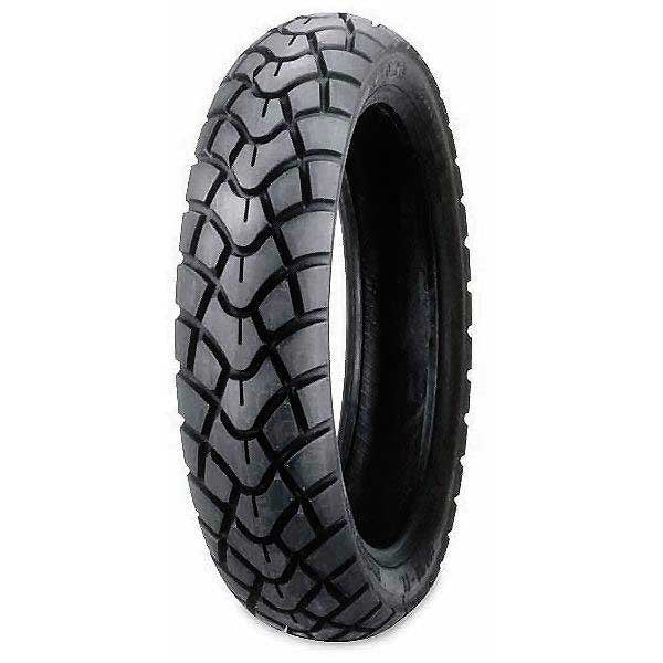 110/90-12 Dual Sport Scooter Tire with K761 Tread, showcasing a close-up view of its aggressive tread pattern designed for versatile on or off-road use.