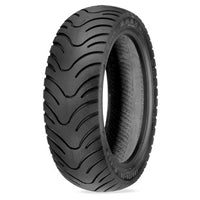 Kenda 120/70-12 Performance Scooter Tire with K413 Tread, featuring a close-up view of the black tire’s race-inspired tread pattern designed for high-performance use.