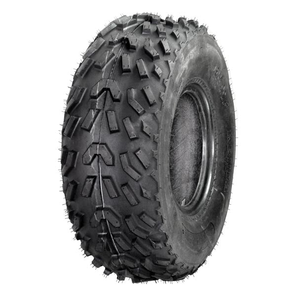 19x7.00-8 Pathfinder ATV, Go-Kart, & Mini Bike Tire with K530 tread, showcasing widely spaced lugs for superior traction and control in various terrains, mounted on a black rim.