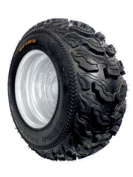 Close-up of the Kenda 22x11.00-10 BearClaw EX ATV Tire with K573 Tread, showcasing its rugged tread pattern and durable 6-ply-rated casing designed for mixed terrain handling.