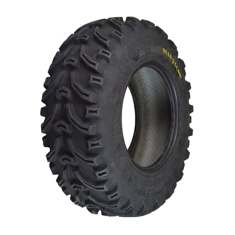 25x8.00-12 BearClaw ATV Tire with K299 Tread, featuring an aggressive tread pattern for maximum traction, designed for durability with tear and snag resistant material, ideal for tough terrains and compatible with larger ATVs and go-karts.