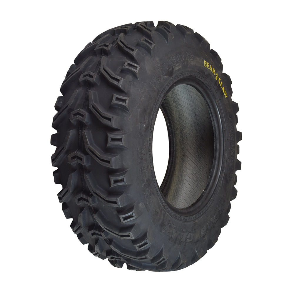 25x8.00-12 BearClaw Front Tire with K299 Tread for Coleman Trail Tamer 360 & 500 ATVs, featuring aggressive v-tread for maximum traction in tough terrains, with a durable, tear-resistant compound for extended tire life.