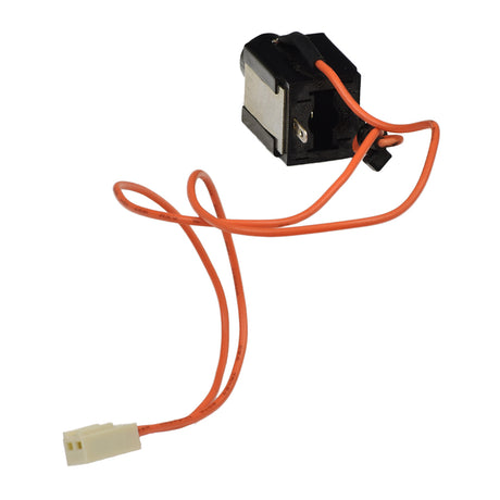 Key Switch for the Ranger Freedom Mobility Scooter, showing a black and silver electrical device with prominent orange wires and a white wire, close-up of a plug and cable visible.