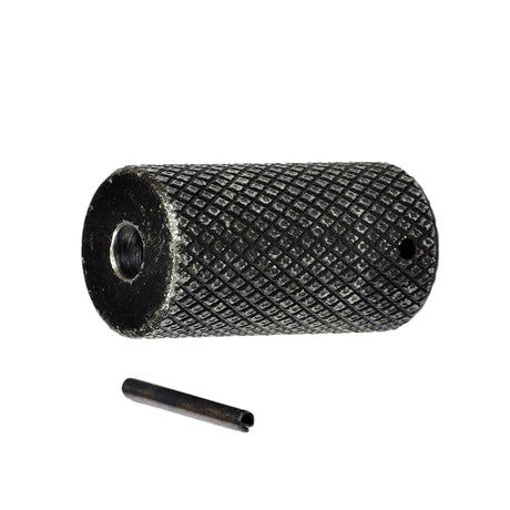 Knurled Steel Drive Cylinder Kit for the Invacare At'm Chair, featuring a close-up of a black, metal, knurled cylinder with a screw, designed for direct tire friction and increased durability.