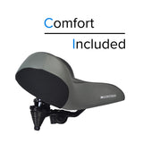 Oversized Extra Wide Cruiser Saddle Seat for Bikes & Scooters, featuring a black and grey design, ideal for beach cruisers and exercise bikes, offering enhanced comfort with its broad and supportive structure.