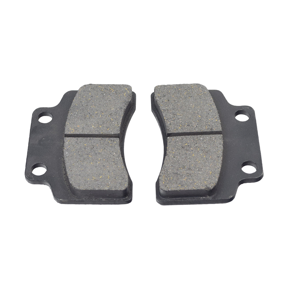 Wide front disc brake pads with 28 mm hole spacing, featuring black and grey design, suitable for scooters, ATVs, dirt bikes, and go-karts. Includes 6 mm diameter mounting holes.