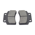 Wide front disc brake pads with 28 mm hole spacing, featuring black and grey design, suitable for scooters, ATVs, dirt bikes, and go-karts. Includes 6 mm diameter mounting holes.