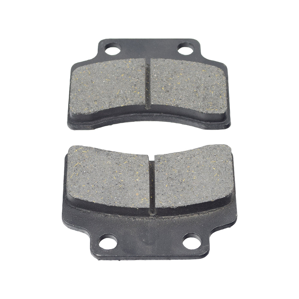 Wide Front Disc Brake Pads with 28 mm Hole Spacing for Scooters, ATVs, Dirt Bikes, & Go-Karts, showing two pads with visible circular mounting holes and textured surfaces.