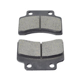 Wide Front Disc Brake Pads with 28 mm Hole Spacing for Scooters, ATVs, Dirt Bikes, & Go-Karts, showing two pads with visible circular mounting holes and textured surfaces.