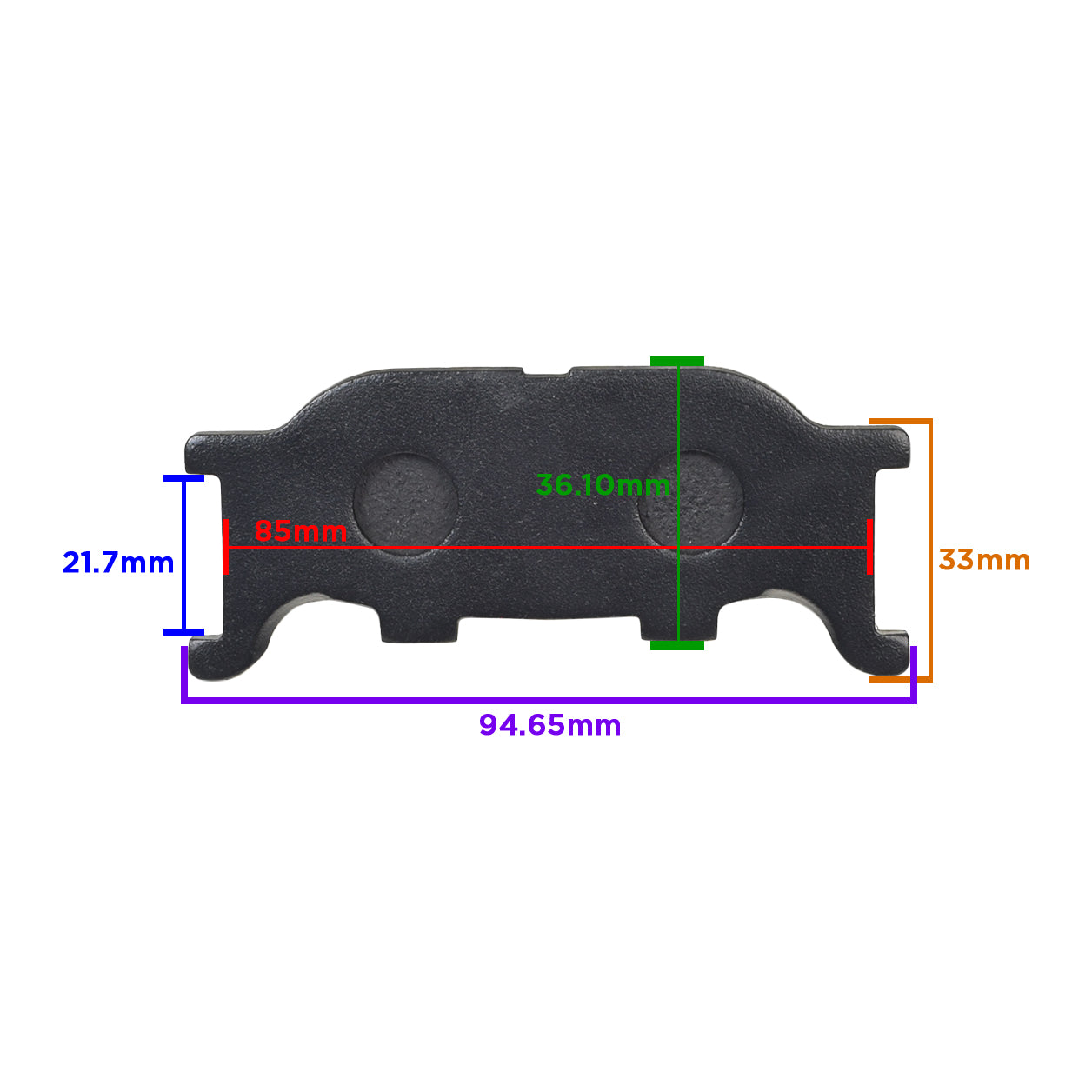 Front Brake Pads for Tank Touring 150DE and Roketa Bali 150, featuring a black plastic frame with circular patterns and red-green outlines, designed for easy installation and asbestos-free.