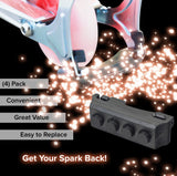 Replacement Spark Cartridge for Razor eSpark, FlashRider 360, & Spark Kick Scooters (Pack of 4) shown close-up, highlighting the black rectangular block with round holes and sparkly surface.