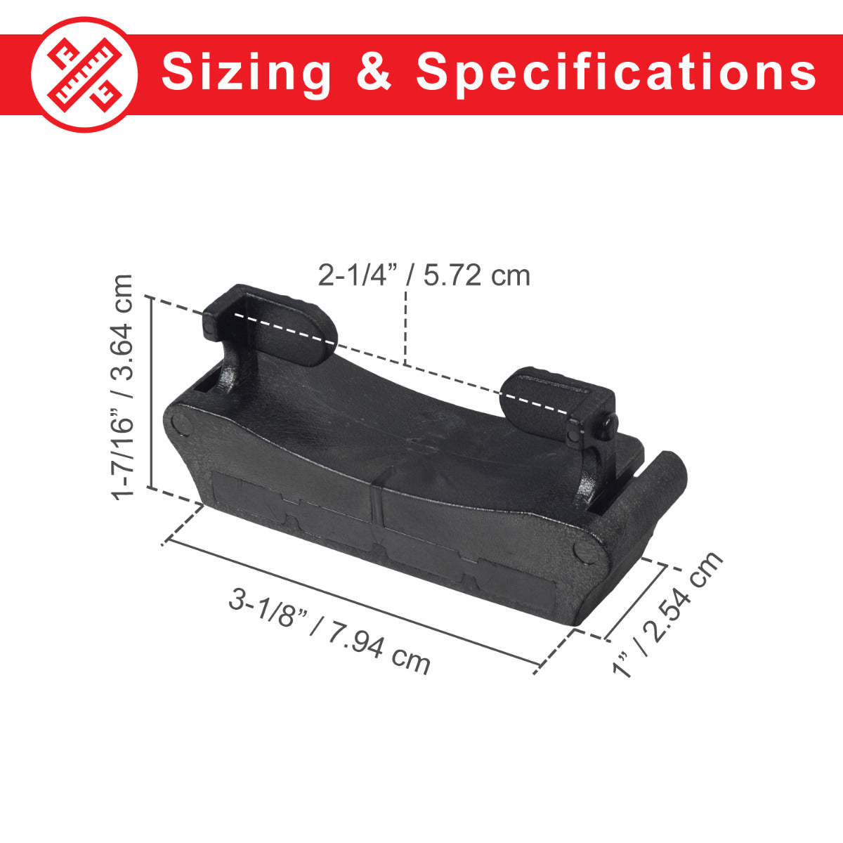 Replacement Spark Cartridge for Razor eSpark, FlashRider 360, & Spark Kick Scooters (Pack of 2), black plastic cartridges with measurements displayed, designed for easy installation to restore scooter sparks.