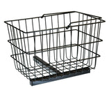 Large Square Basket with Center Support for Pride Mobility Scooters, featuring a sturdy black wire design, ideal for rear mounting on scooters and power wheelchairs.