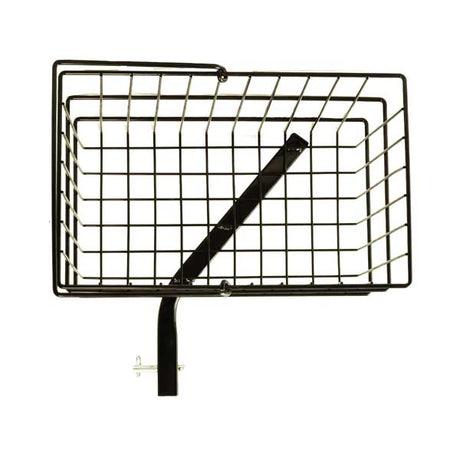 Large Square Rear Basket for Pride Mobility Scooters and Power Chairs, featuring a wire design with a black handle, ideal for mounting on the rear of various power wheelchairs.