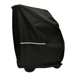 Large Weatherproof Cover for Power Chairs shown zipped on a cart, highlighting its durable construction and ease of use.