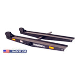 Lawn and Garden Carrier: A black metal carrier with adjustable rails and anti-tilt bracket, designed for transporting heavy lawn and garden equipment, fitting standard Class III or IV trailer hitches.