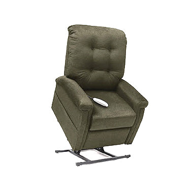 Pride Mobility Lift Chair LC-110 (CL-10/LC-10) with Moss Fabric Upholstery featuring a remote control on the armrest.