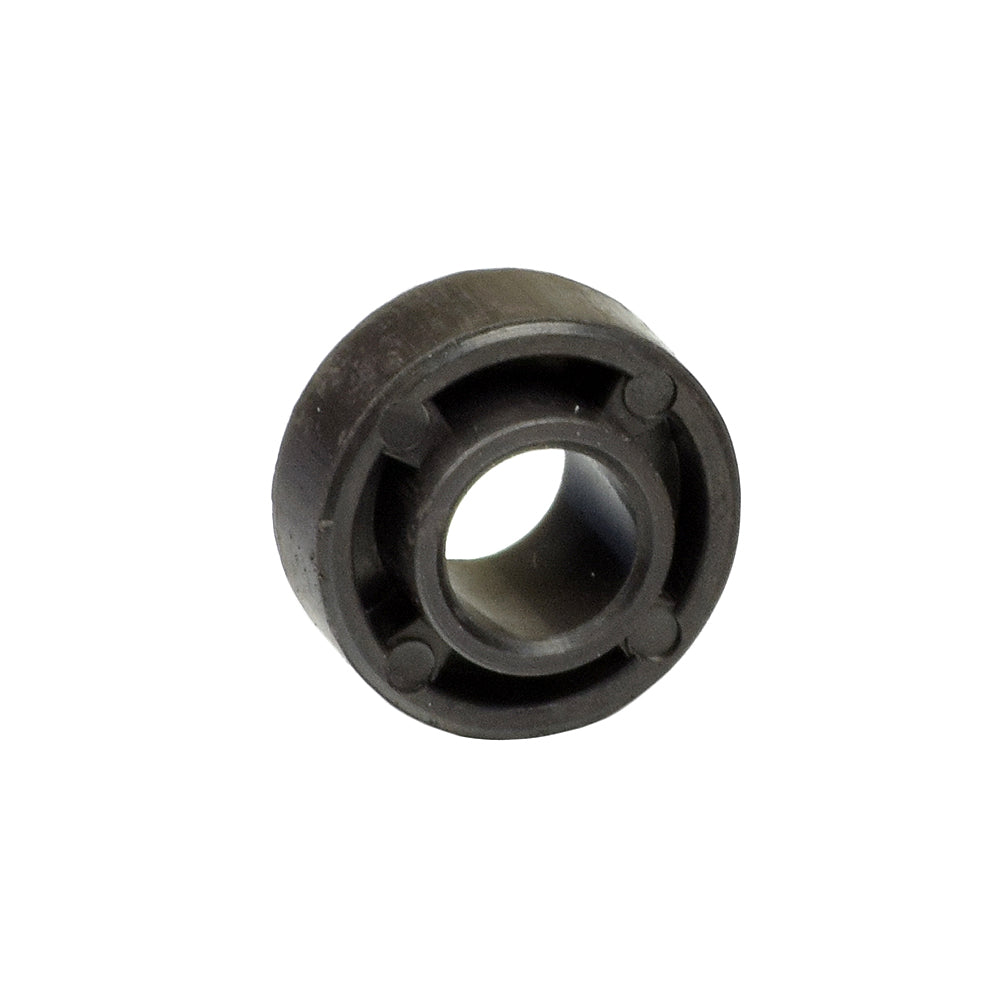 LED Flash Spacer for Kick Scooter Wheels, a black round object with holes, fits between 608ZZ or 608-2RS ABEC-5 bearings to provide electrical contact for light-up functionality.