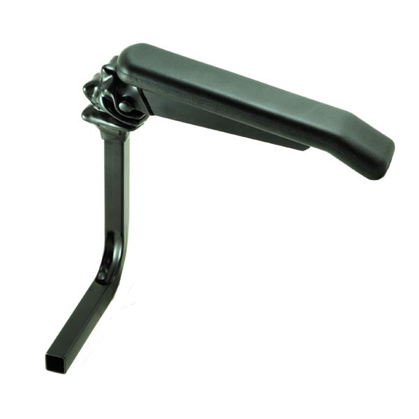 Left Armrest Assembly for Amigo Mobility Scooters, featuring a black plastic curved arm with a flower design.