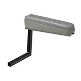 Left Armrest Assembly for the Hoveround® MPV4® and MPV5® (Used). Features a grey armrest with black metal arm and legs, showing minor paint streaks from prior use.