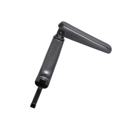 Left Armrest Assembly for the Shoprider Scootie, Xtralite 3, and Xtralite 4 featuring a black plastic handle with an integrated screwdriver, essential for secure and comfortable user support.