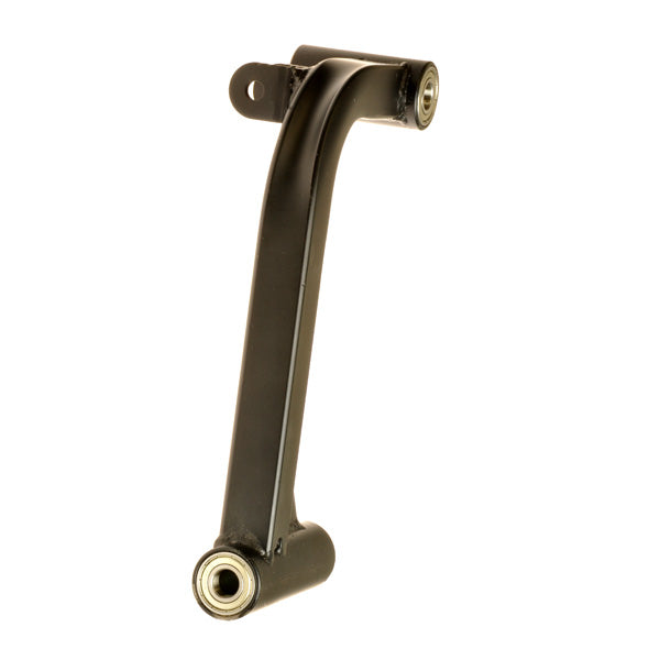 Control Arm for the ActiveCare Pilot (2310/2410) and Prowler (3310/3410) mobility scooters, featuring a black metal arm with holes and a close-up of the rectangular section with bearings installed.