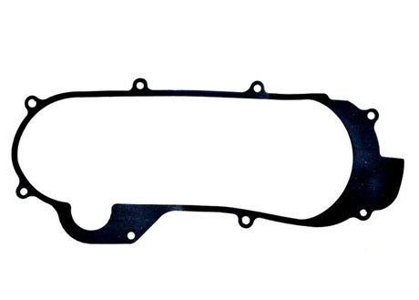 Left Crankcase Cover Gasket for 50cc GY6 139QMB Engines, featuring a black gasket with pre-cut holes, essential for drive belt and kick start repairs on scooters and ATVs.