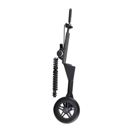 Left Front Anti-Tip Wheel Assembly for Jet 3 Ultra and Jet 10 Ultra Power Chairs, featuring a visible black wheel with a spring, bearings, and mounting bracket.